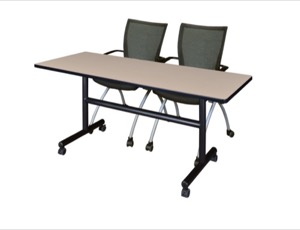 60" x 30" Flip Top Mobile Training Table - Beige and 2 Apprentice Nesting Chairs