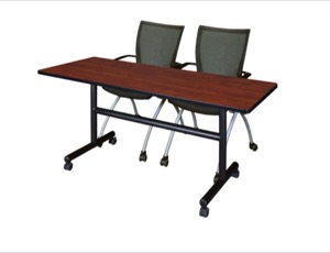 60" x 30" Flip Top Mobile Training Table - Cherry and 2 Apprentice Nesting Chairs