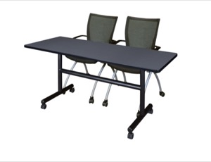 60" x 30" Flip Top Mobile Training Table - Grey and 2 Apprentice Nesting Chairs