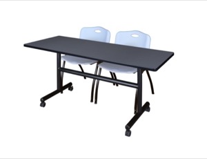 60" x 30" Flip Top Mobile Training Table - Grey and 2 "M" Stack Chairs - Grey