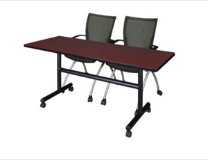 60" x 30" Flip Top Mobile Training Table - Mahogany and 2 Apprentice Nesting Chairs
