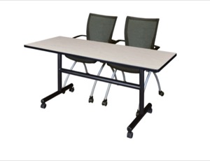 60" x 30" Flip Top Mobile Training Table - Maple and 2 Apprentice Nesting Chairs