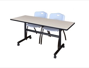 60" x 30" Flip Top Mobile Training Table - Maple and 2 "M" Stack Chairs - Grey