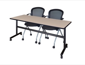 72" x 24" Flip Top Mobile Training Table - Beige and 2 Cadence Nesting Chairs