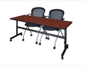 72" x 24" Flip Top Mobile Training Table - Cherry and 2 Cadence Nesting Chairs