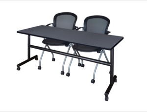 72" x 24" Flip Top Mobile Training Table - Grey and 2 Cadence Nesting Chairs