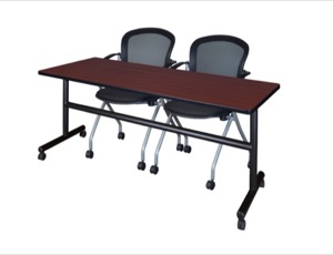 72" x 24" Flip Top Mobile Training Table - Mahogany and 2 Cadence Nesting Chairs