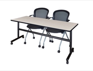 72" x 24" Flip Top Mobile Training Table - Maple and 2 Cadence Nesting Chairs