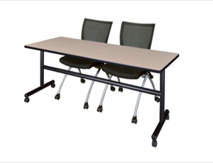 72" x 30" Flip Top Mobile Training Table - Beige and 2 Apprentice Nesting Chairs