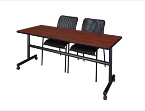 72" x 30" Flip Top Mobile Training Table - Cherry and 2 Mario Stack Chairs - Black