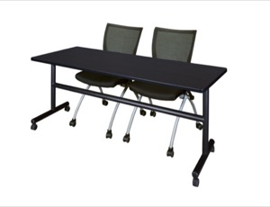72" x 30" Flip Top Mobile Training Table - Mocha Walnut and 2 Apprentice Nesting Chairs