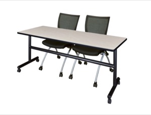 72" x 30" Flip Top Mobile Training Table - Maple and 2 Apprentice Nesting Chairs