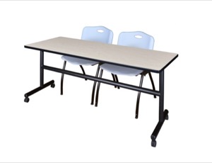 72" x 30" Flip Top Mobile Training Table - Maple and 2 "M" Stack Chairs - Grey