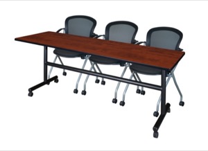 84" x 24" Flip Top Mobile Training Table - Cherry and 3 Cadence Nesting Chairs