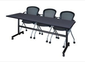 84" x 24" Flip Top Mobile Training Table - Grey and 3 Cadence Nesting Chairs