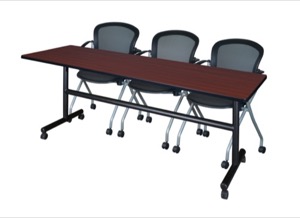 84" x 24" Flip Top Mobile Training Table - Mahogany and 3 Cadence Nesting Chairs
