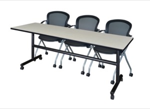 84" x 24" Flip Top Mobile Training Table - Maple and 3 Cadence Nesting Chairs