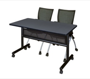 48" x 24" Flip Top Mobile Training Table with Modesty Panel - Grey and 2 Apprentice Nesting Chairs