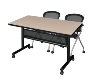 48" x 30" Flip Top Mobile Training Table with Modesty Panel - Beige and 2 Cadence Nesting Chairs