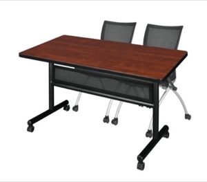 48" x 30" Flip Top Mobile Training Table with Modesty Panel - Cherry and 2 Apprentice Nesting Chairs