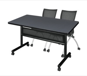 48" x 30" Flip Top Mobile Training Table with Modesty Panel - Grey and 2 Apprentice Nesting Chairs