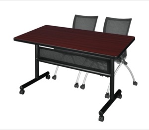 48" x 30" Flip Top Mobile Training Table with Modesty Panel - Mahogany and 2 Apprentice Nesting Chairs