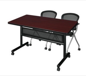 48" x 30" Flip Top Mobile Training Table with Modesty Panel - Mahogany and 2 Cadence Nesting Chairs