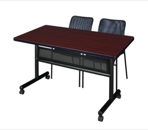 48" x 30" Flip Top Mobile Training Table with Modesty Panel and 2 Mario Stack Chairs