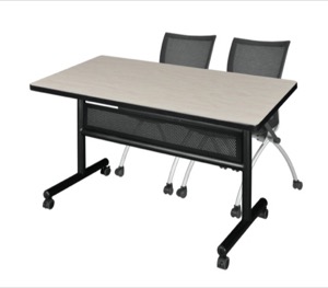 48" x 30" Flip Top Mobile Training Table with Modesty Panel - Maple and 2 Apprentice Nesting Chairs