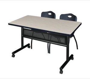 48" x 30" Flip Top Mobile Training Table with Modesty Panel - Maple and 2 "M" Stack Chairs - Black