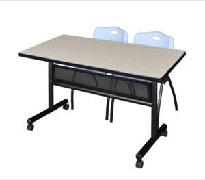 48" x 30" Flip Top Mobile Training Table with Modesty Panel - Maple and 2 "M" Stack Chairs - Grey