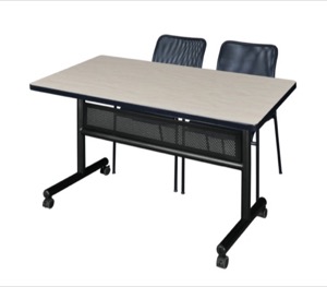 48" x 30" Flip Top Mobile Training Table with Modesty Panel and 2 Mario Stack Chairs