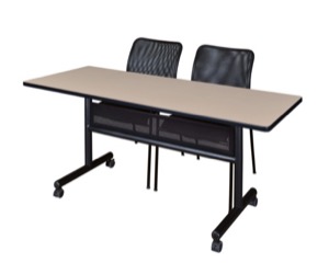 60" x 24" Flip Top Mobile Training Table with Modesty Panel and 2 Mario Stack Chairs