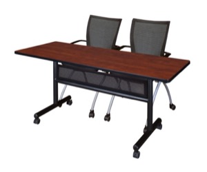 60" x 24" Flip Top Mobile Training Table with Modesty Panel - Cherry and 2 Apprentice Nesting Chairs