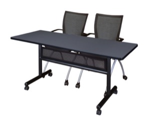 60" x 24" Flip Top Mobile Training Table with Modesty Panel - Grey and 2 Apprentice Nesting Chairs