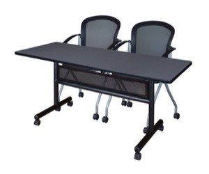 60" x 24" Flip Top Mobile Training Table with Modesty Panel - Grey and 2 Cadence Nesting Chairs