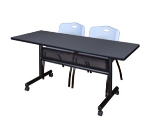 60" x 24" Flip Top Mobile Training Table with Modesty Panel - Grey and 2 "M" Stack Chairs - Grey
