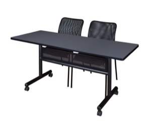 60" x 24" Flip Top Mobile Training Table with Modesty Panel and 2 Mario Stack Chairs