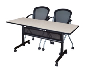 60" x 24" Flip Top Mobile Training Table with Modesty Panel - Maple and 2 Cadence Nesting Chairs