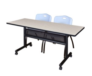 60" x 24" Flip Top Mobile Training Table with Modesty Panel - Maple and 2 "M" Stack Chairs - Grey