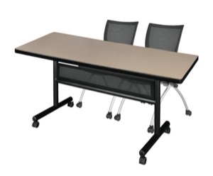 60" x 30" Flip Top Mobile Training Table with Modesty Panel - Beige and 2 Apprentice Nesting Chairs
