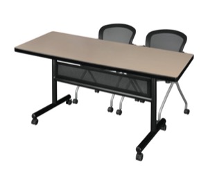 60" x 30" Flip Top Mobile Training Table with Modesty Panel - Beige and 2 Cadence Nesting Chairs