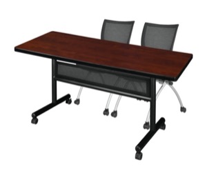 60" x 30" Flip Top Mobile Training Table with Modesty Panel - Cherry and 2 Apprentice Nesting Chairs