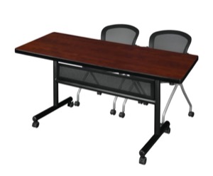 60" x 30" Flip Top Mobile Training Table with Modesty Panel - Cherry and 2 Cadence Nesting Chairs