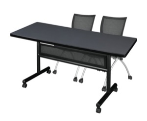 60" x 30" Flip Top Mobile Training Table with Modesty Panel - Grey and 2 Apprentice Nesting Chairs