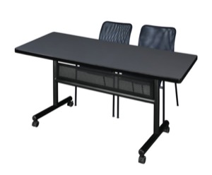 60" x 30" Flip Top Mobile Training Table with Modesty Panel and 2 Mario Stack Chairs