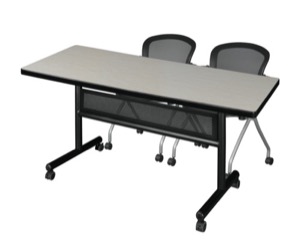 60" x 30" Flip Top Mobile Training Table with Modesty Panel - Maple and 2 Cadence Nesting Chairs
