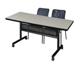60" x 30" Flip Top Mobile Training Table with Modesty Panel and 2 Mario Stack Chairs