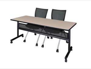 72" x 24" Flip Top Mobile Training Table with Modesty Panel - Beige and 2 Apprentice Nesting Chairs