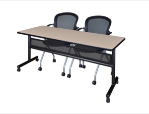 72" x 24" Flip Top Mobile Training Table with Modesty Panel - Beige and 2 Cadence Nesting Chairs